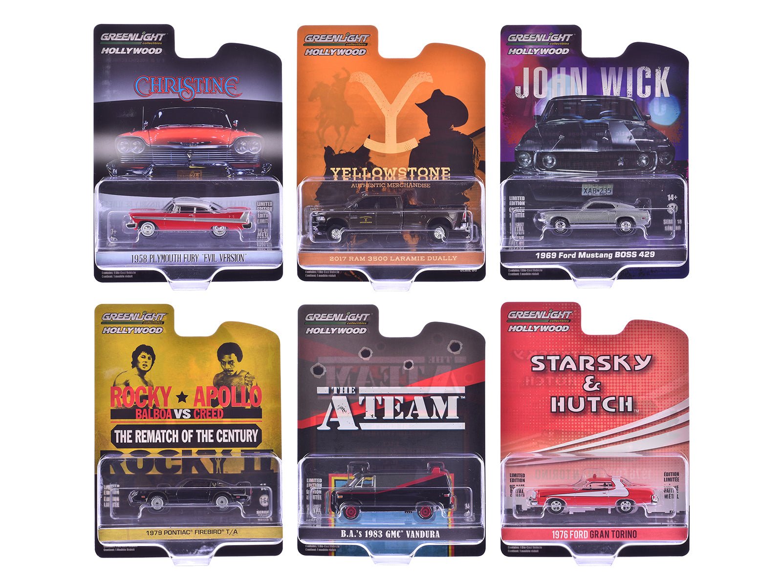 "Hollywood Greatest Hits" (2024) Set of 6 pieces 1/64 Diecast Model Cars by Greenlight free shipping USA - Rapid Vehicles