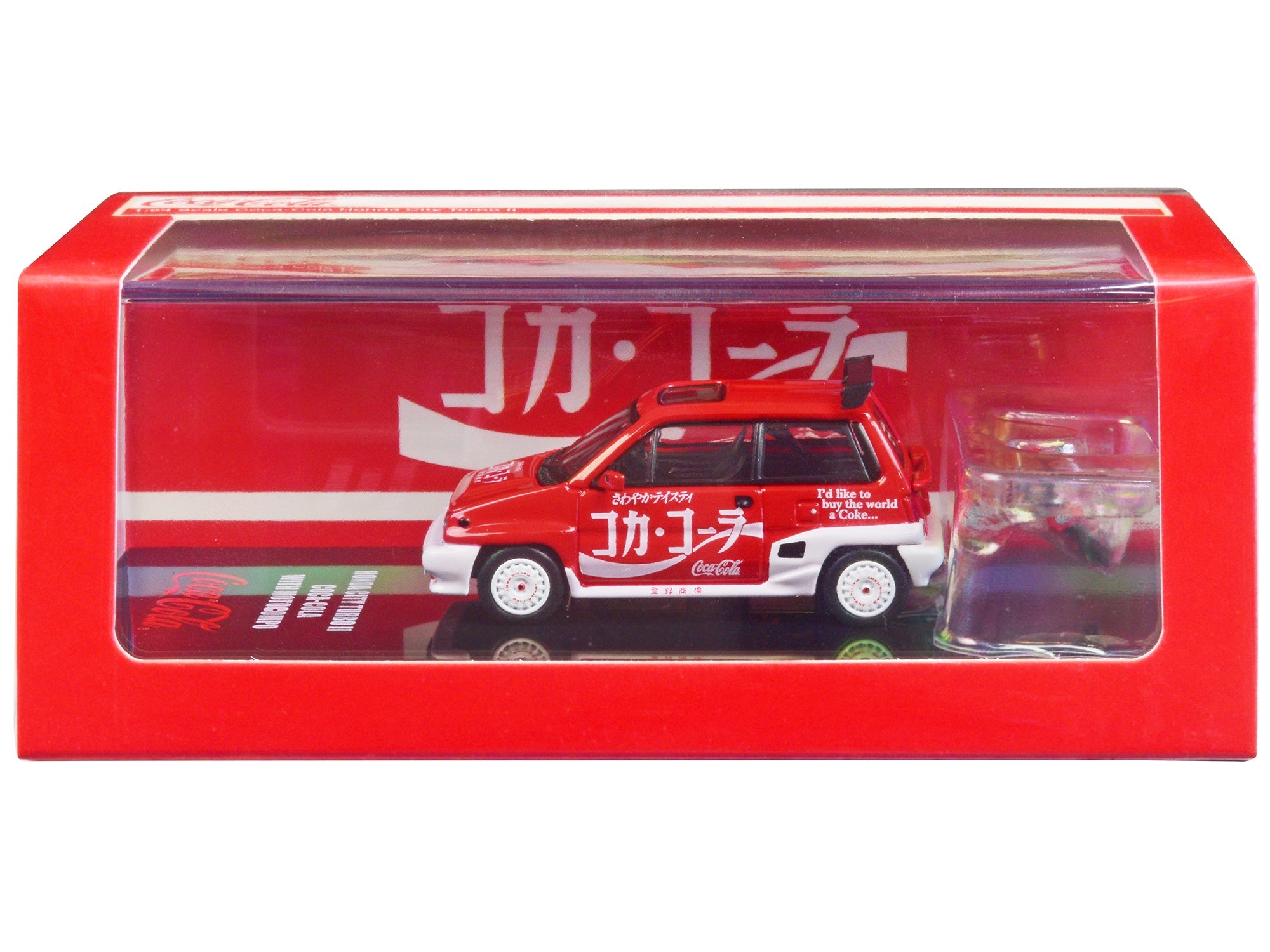 Honda City Turbo II RHD (Right Hand Drive) Red and White "Coca - Cola" with Honda Motocompo Scooter 1/64 Diecast Model Car by Inno Models free shipping USA - Rapid Vehicles