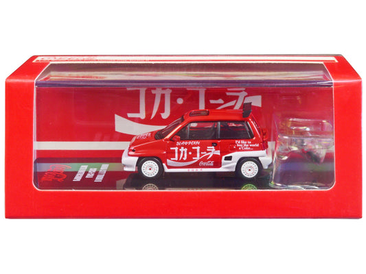 Honda City Turbo II RHD (Right Hand Drive) Red and White "Coca - Cola" with Honda Motocompo Scooter 1/64 Diecast Model Car by Inno Models free shipping USA - Rapid Vehicles