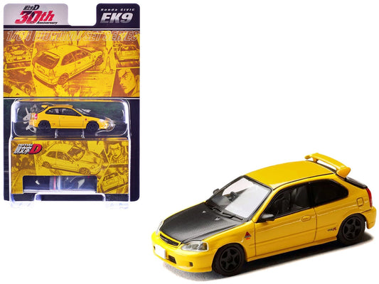 Honda Civic (EK9) RHD (Right Hand Drive) Yellow with Carbon Hood "Initial D" (1995 - 2013) Manga "Diorama Set Series" 1/64 Diecast Model car by Hobby Japan free shipping USA - Rapid Vehicles