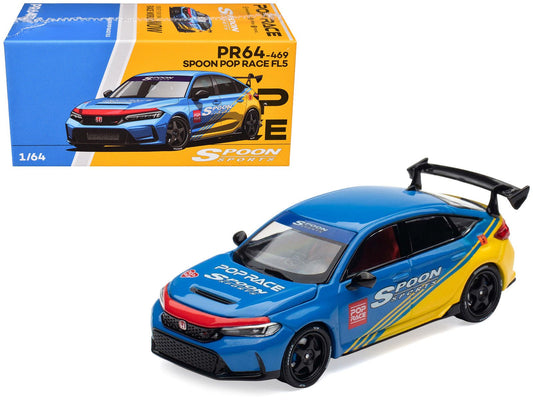 Honda Civic Type R FL5 "Spoon Sports" Blue and Yellow "Tokyo Auto Salon - Hong Kong 2025" 1/64 Diecast Model Car by Pop Race free shipping USA - Rapid Vehicles