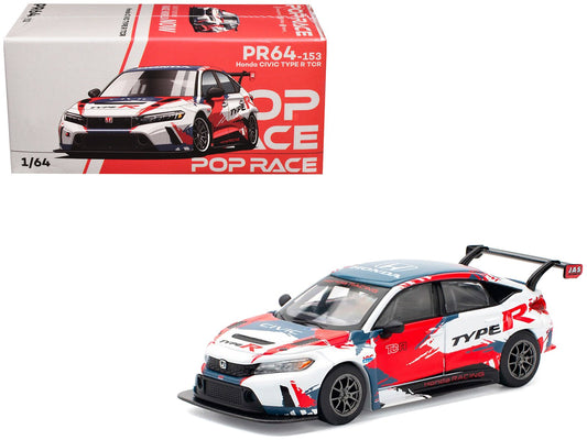 Honda Civic Type R TCR "Presentation" White with Graphics 1/64 Diecast Model Car by Pop Race free shipping USA - Rapid Vehicles