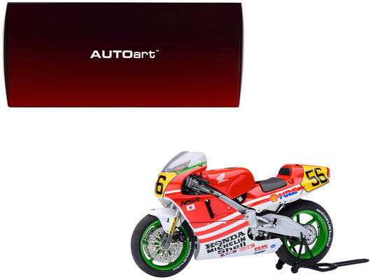 Honda NSR500 WGP500 Motorcycle 56 Red and White with Helmet "Baribari Legend" (1986) OVA 1/12 Model by Autoart free shipping USA - Rapid Vehicles