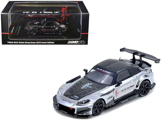Honda S2000 RHD (Right Hand Drive) "J's Racing" Chrome Silver with Carbon Hood and Top with Graphics "Tokyo Auto Salon Hong Kong 2025 Event Edition" 1/64 Diecast Model Car by Inno Models free shipping USA - Rapid Vehicles