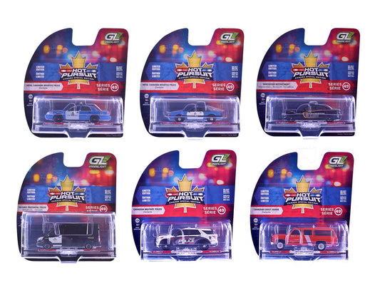 "Hot Pursuit - Canada Special Edition" Set of 6 Police Cars 1/64 Diecast Model Cars by Greenlight free shipping USA - Rapid Vehicles