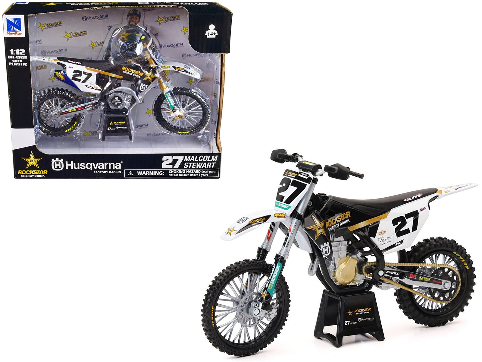 Husqvarna FC450 Motorcycle 27 Malcolm Stewart "Rockstar Energy Drink" 1/12 Diecast Model by New Ray free shipping USA - Rapid Vehicles