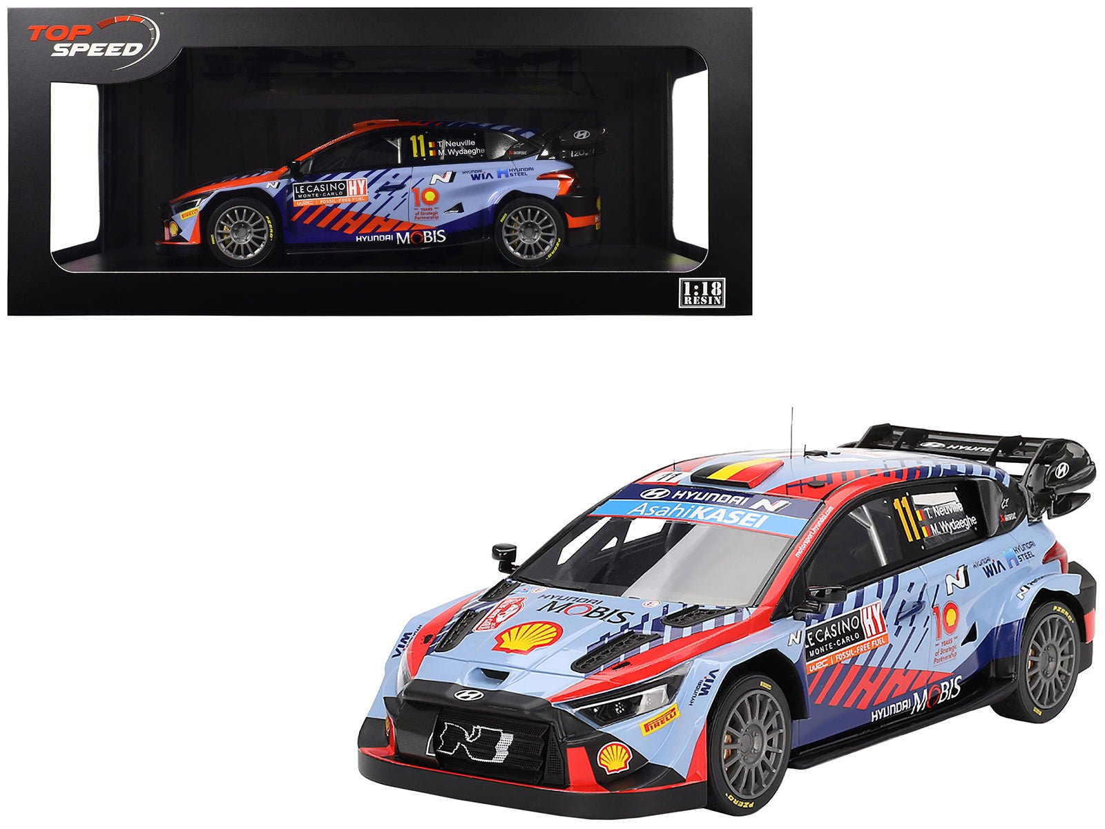 Hyundai i20 N Rally1 Hybrid 11 Thierry Neuville - Martijn Wydaeghe "Hyundai Shell Mobis WRT" Winner WRC "Monte Carlo Rally" (2024) 1/18 Model Car by Top Speed free shipping USA - Rapid Vehicles