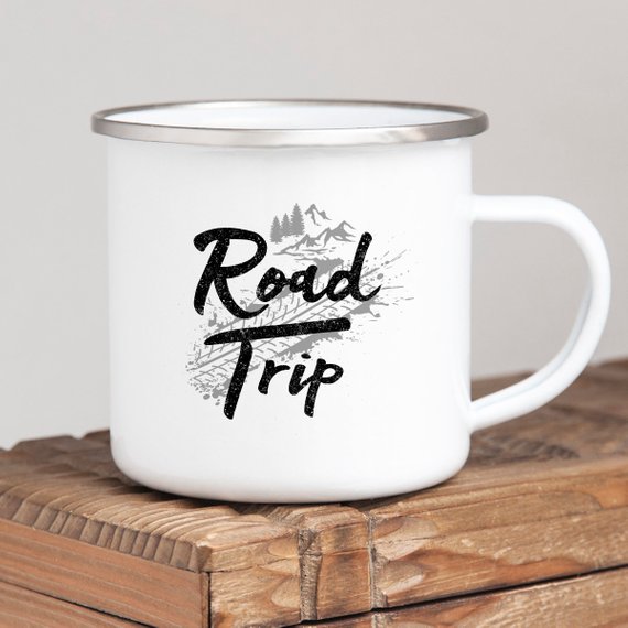 Road Trip Enamel Mug Camping Mug Wanderlust - Premium Mugs from Magenta Shadow - Just $22.99! Shop now at Rapidvehicles