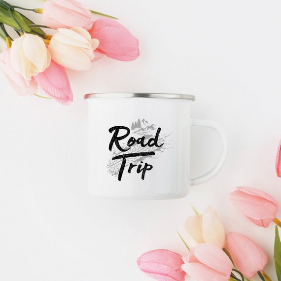 Road Trip Enamel Mug Camping Mug Wanderlust - Premium Mugs from Magenta Shadow - Just $22.99! Shop now at Rapidvehicles