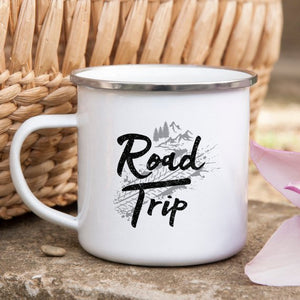 Road Trip Enamel Mug Camping Mug Wanderlust - Premium Mugs from Magenta Shadow - Just $17.99! Shop now at Rapidvehicles