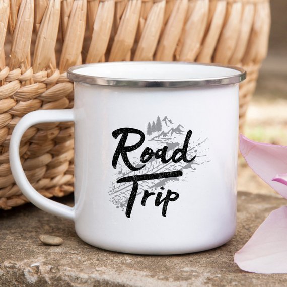 Road Trip Enamel Mug Camping Mug Wanderlust - Premium Mugs from Magenta Shadow - Just $22.99! Shop now at Rapidvehicles