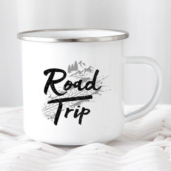 Road Trip Enamel Mug Camping Mug Wanderlust - Premium Mugs from Magenta Shadow - Just $17.99! Shop now at Rapidvehicles