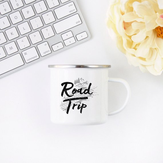 Road Trip Enamel Mug Camping Mug Wanderlust - Premium Mugs from Magenta Shadow - Just $22.99! Shop now at Rapidvehicles