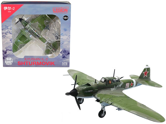 Ilyushin IL - 2M3 Sturmovik Aircraft 100 Green Camouflage "Piloted by Vasily Emelyanenko" Soviet Air Force 1/72 Diecast Model Airplane by Legion free shipping USA - Rapid Vehicles