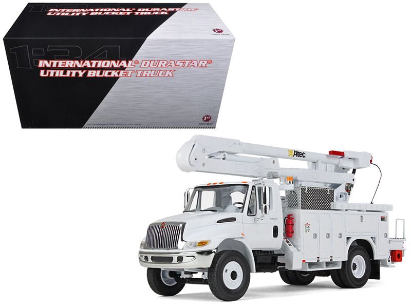 International DuraStar Utility Bucket Truck "Altec" White 1/34 Diecast Model by First Gear free shipping USA - Rapid Vehicles