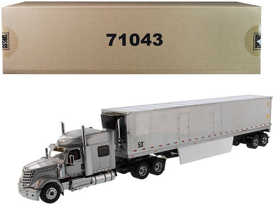 International LoneStar Sleeper Cab Silver with 53' Reefer Refrigerated Chrome Plated Van Trailer "Transport Series" 1/50 Diecast Model by Diecast Masters free shipping USA - Rapid Vehicles