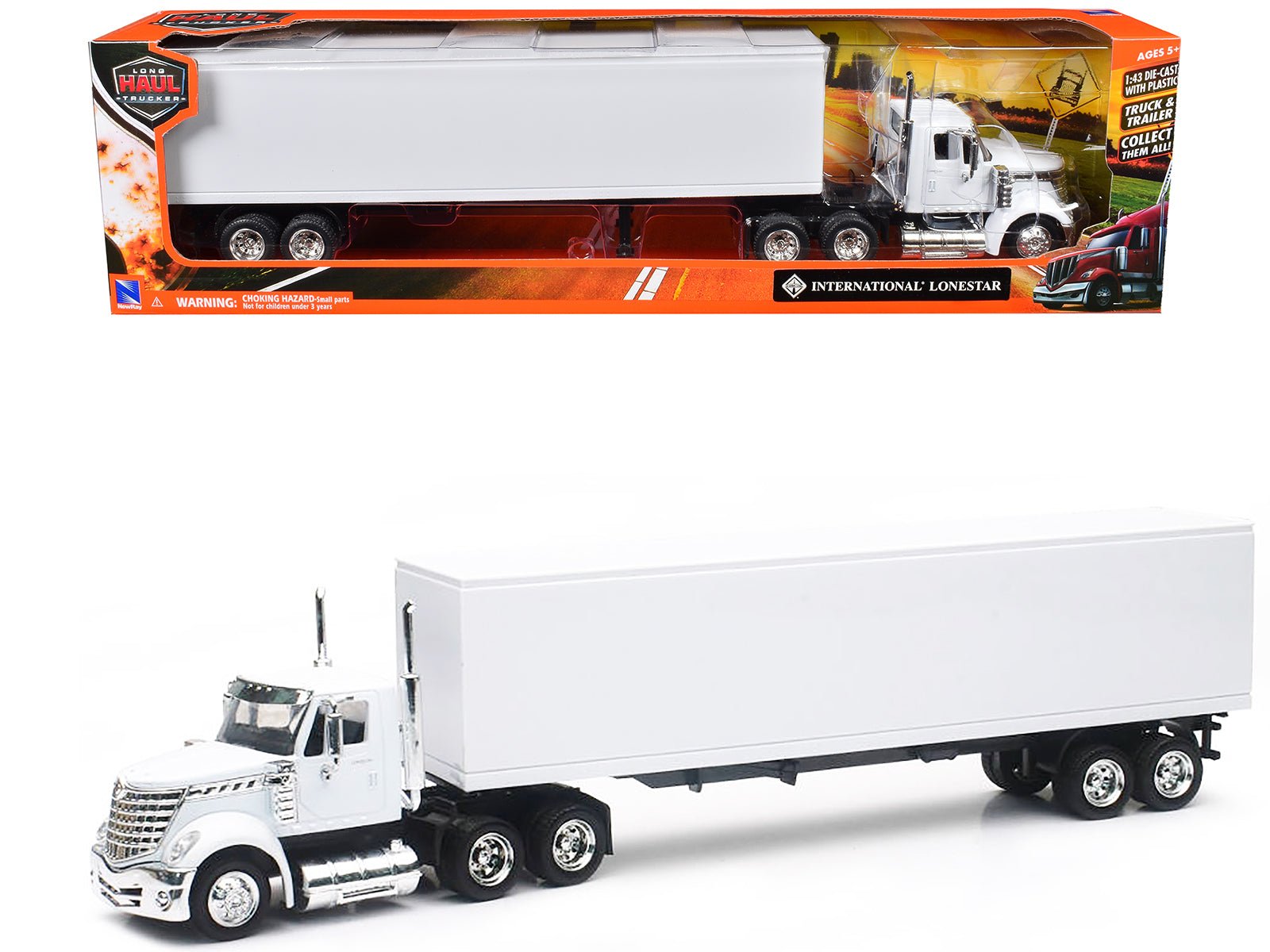 International LoneStar Truck with Dry Goods Trailer White "Long Haul Truckers" Series 1/43 Diecast Model by New Ray free shipping USA - Rapid Vehicles