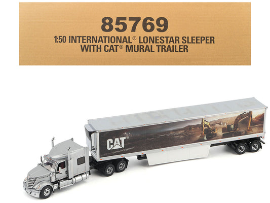 International Lonestar Truck with Sleeper Silver Metallic with "CAT Caterpillar" Mural Trailer "Transport Series" 1/50 Diecast Model by Diecast Masters free shipping USA - Rapid Vehicles