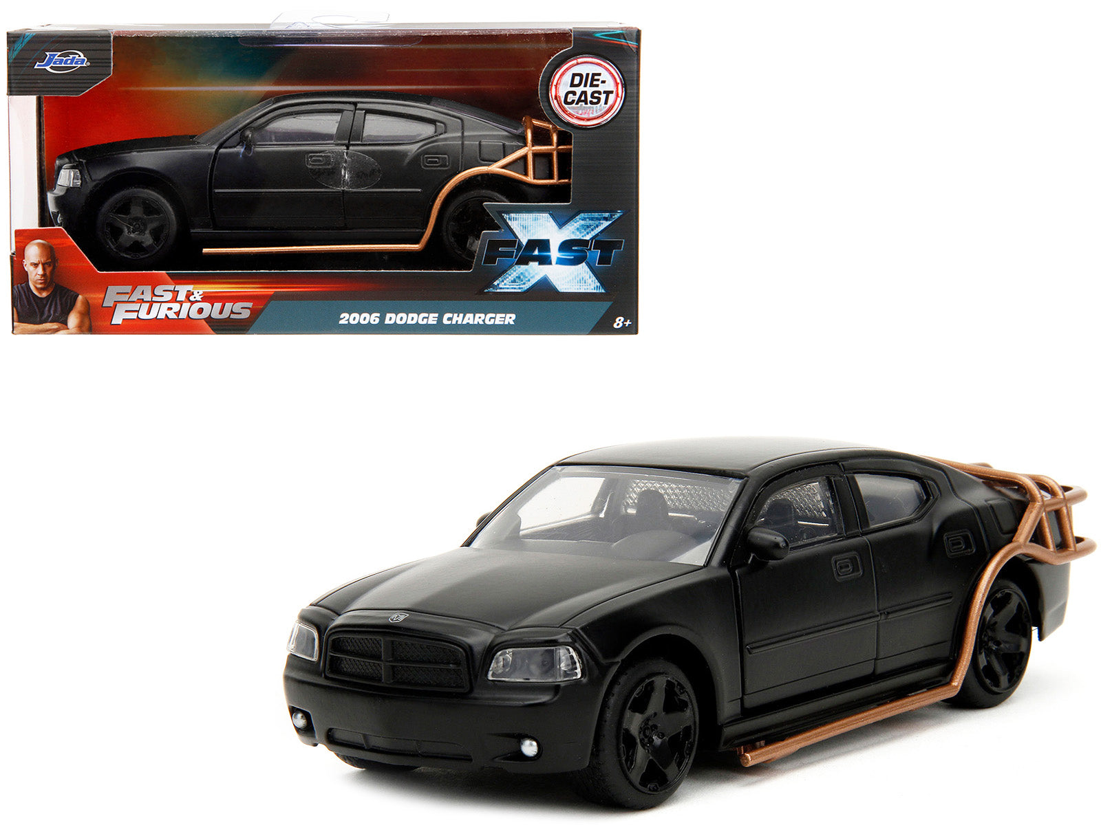 2006 Dodge Charger Matt Black with Outer Cage "Fast & Furious" Series 1/32 Diecast Model Car by Jada free shipping USA