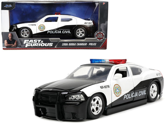 2006 Dodge Charger Police Black and White "Policia Civil" "Fast & Furious" Series 1/24 Diecast Model Car by Jada free shipping USA