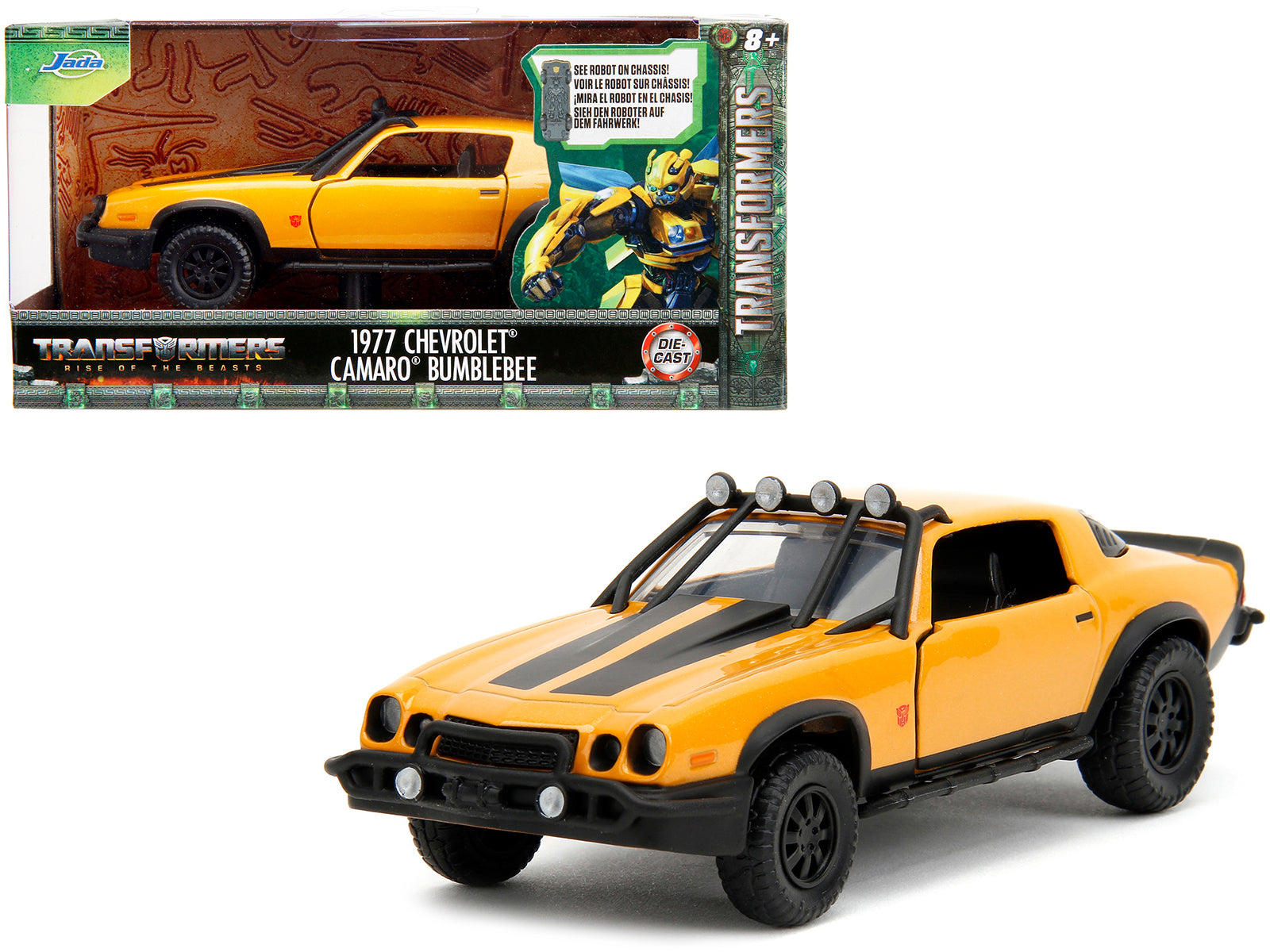 1977 Chevrolet Camaro Off-Road Version Yellow Metallic with Black Stripes "Transformers: Rise of the Beasts" (2023) Movie "Hollywood Rides" Series 1/32 Diecast Model Car by Jada free shipping USA