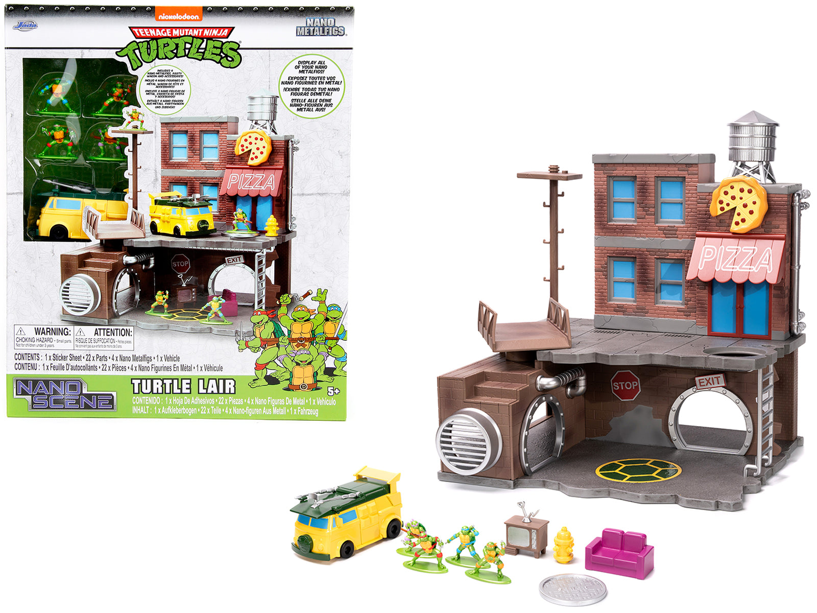 "Teenage Mutant Ninja Turtles" Turtle Lair Diorama Set with Figures and Party Wagon "Nano Scene" Series Model by Jada free shipping USA