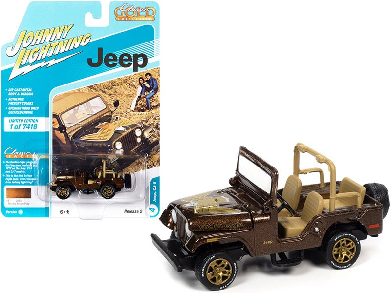 Jeep CJ-5 Mocha Brown Metallic with Golden Eagle Graphics "Classic Gold Collection" Series Limited Edition to 7418 pieces Worldwide 1/64 Diecast Model Car by Johnny Lightning free shipping USA - Rapid Vehicles