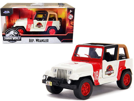 Jeep Wrangler 18 "Jurassic Park" Red and Beige "Jurassic World" 1/32 Diecast Model Car by Jada free shipping USA - Rapid Vehicles