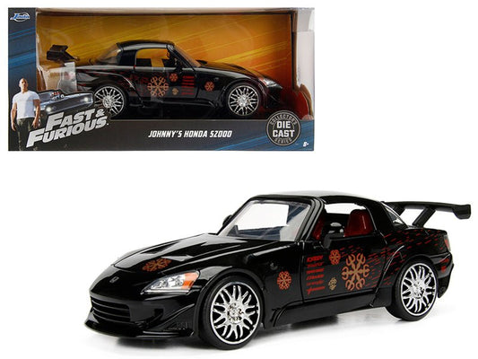 Johnny's 2001 Honda S2000 Black with Graphics "Fast & Furious" Movie 1/24 Diecast Model Car by Jada free shipping USA - Rapid Vehicles