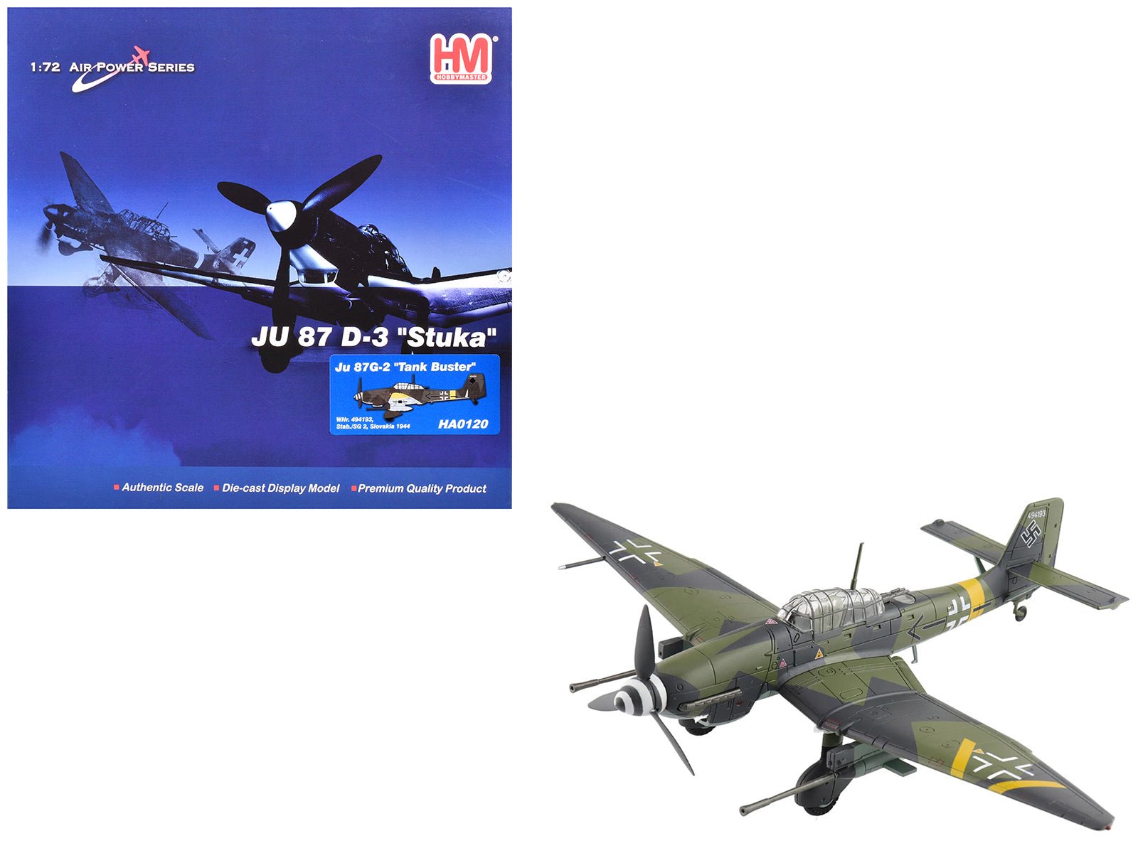 Junkers Ju 87G - 2 Stuka Aircraft "WNr. 494193 Tank Buster Stab. SG 2 Slovakia" (1944) German Luftwaffe "Air Power Series" 1/72 Diecast Model by Hobby Master free shipping USA - Rapid Vehicles