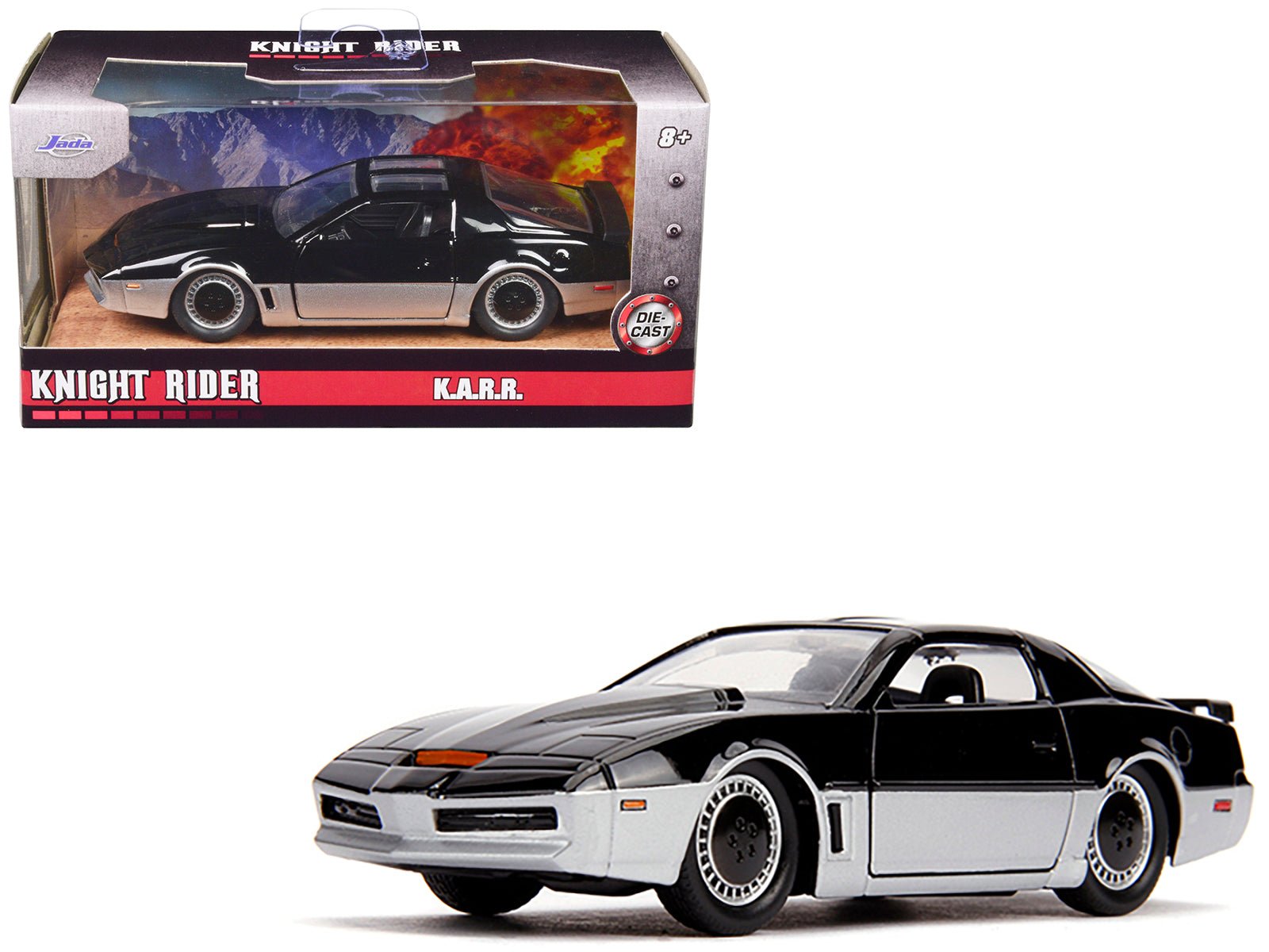 K.A.R.R. Black and Silver "Knight Rider" (1982) TV Series "Hollywood Rides" Series 1/32 Diecast Model Car by Jada free shipping USA - Rapid Vehicles