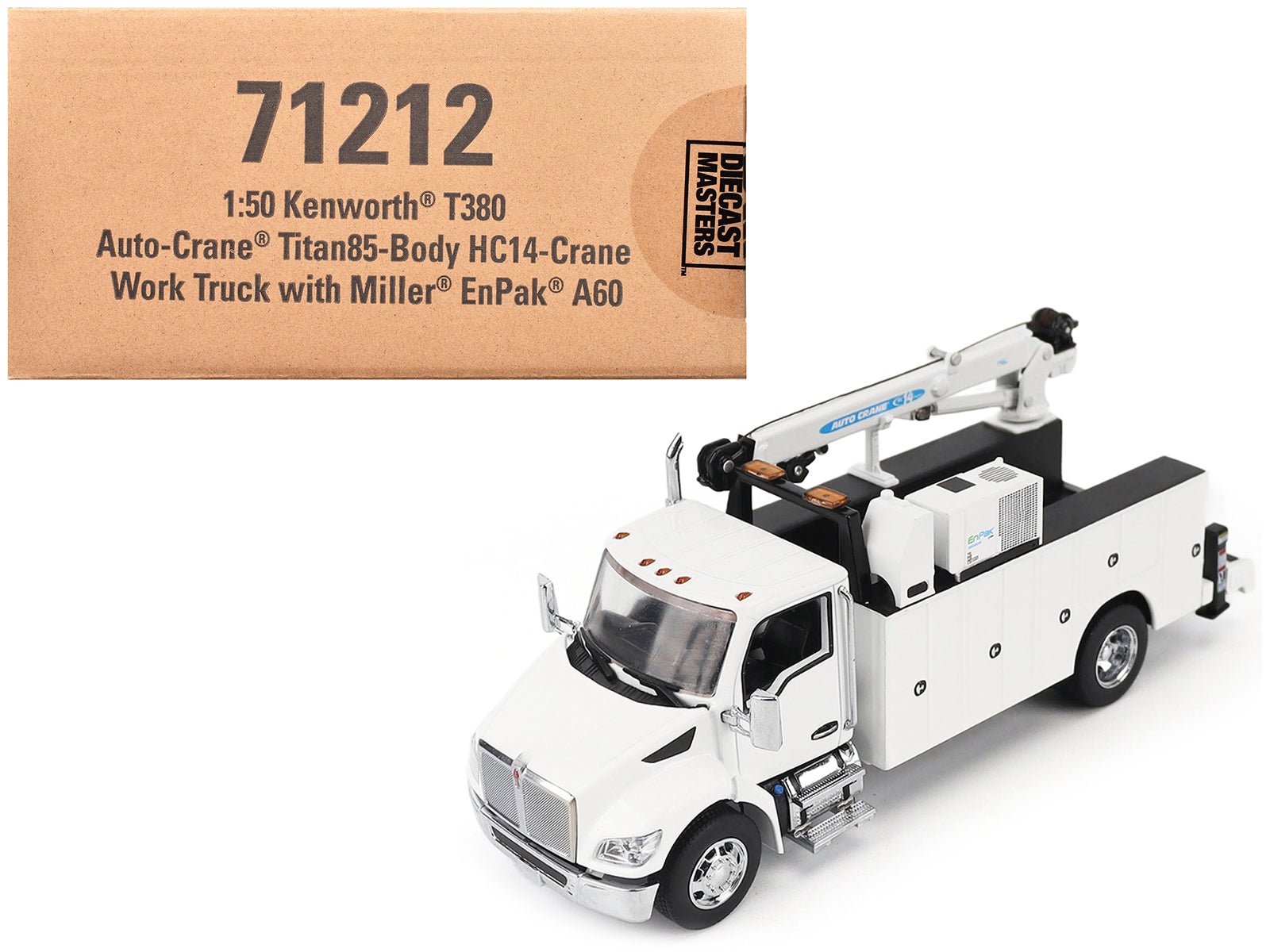Kenworth T380 Auto - Crane Titan 85 - Body HC14 - Crane Work Truck with Miller EnPak White "Transport Series" 1/50 Diecast Model by Diecast Masters free shipping USA - Rapid Vehicles