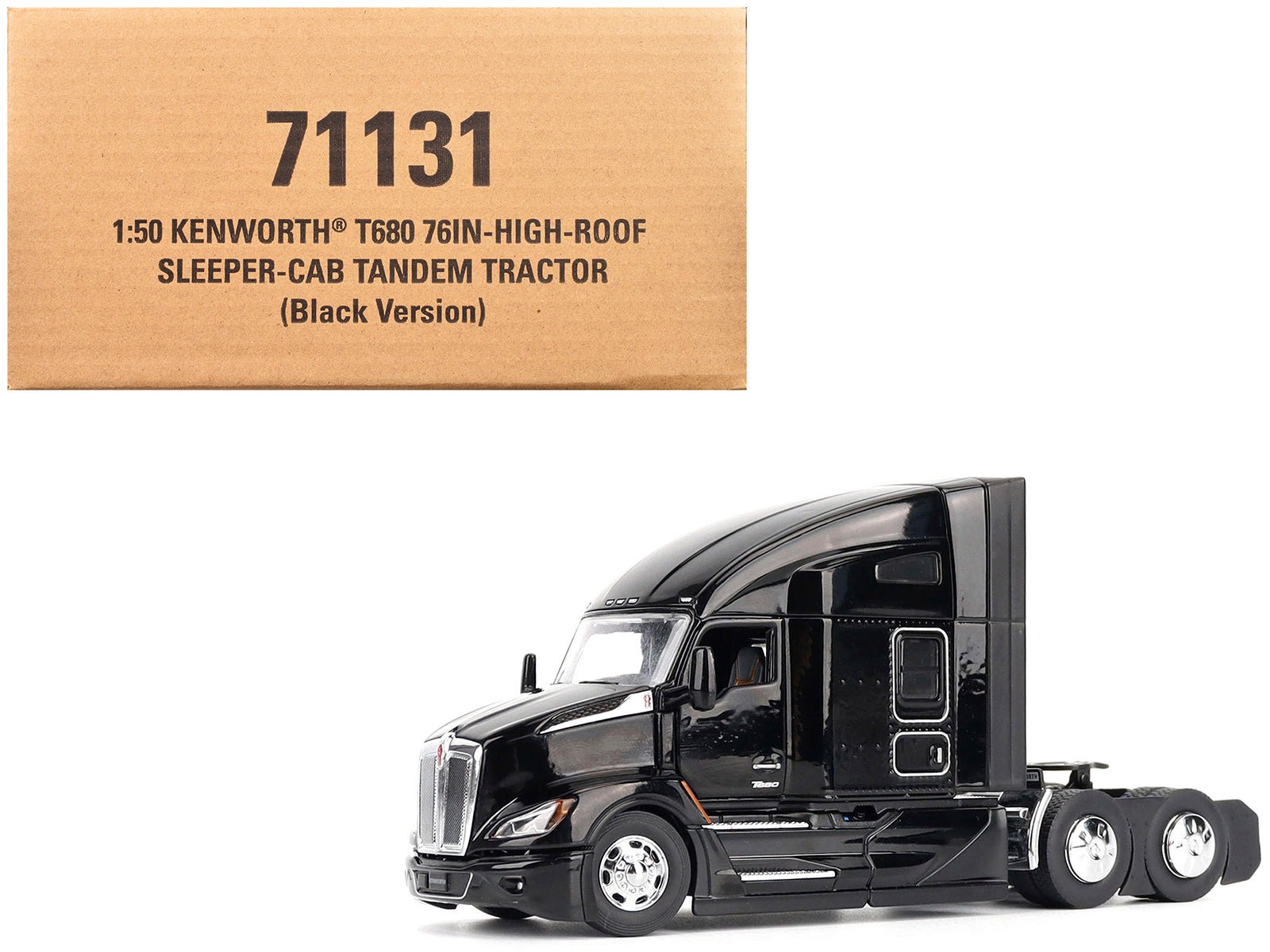 Kenworth T680 76" High Roof Sleeper Cab Truck Tractor Black "Transport Series" 1/50 Diecast Model by Diecast Masters free shipping USA - Rapid Vehicles