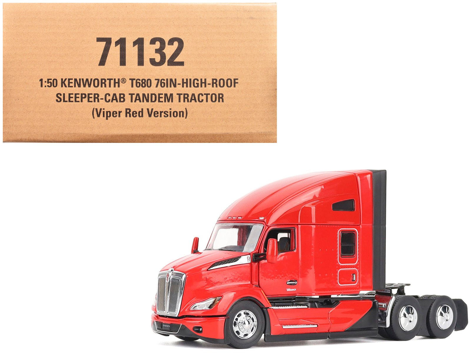Kenworth T680 76" High Roof Sleeper Cab Truck Tractor Viper Red "Transport Series" 1/50 Diecast Model by Diecast Masters free shipping USA - Rapid Vehicles