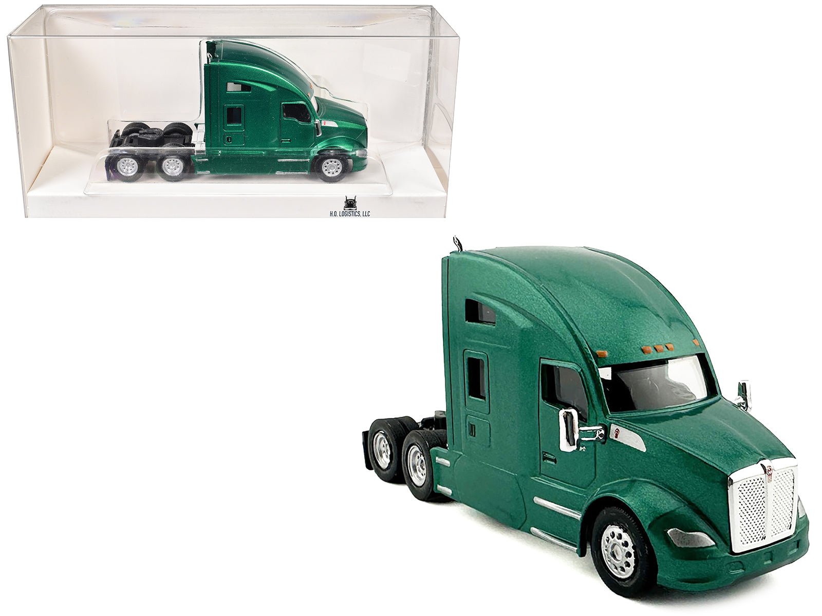 Kenworth T680 Sleeper Cab Green Metallic 1/87 (HO) Plastic Model Car by HO Logistics free shipping USA - Rapid Vehicles