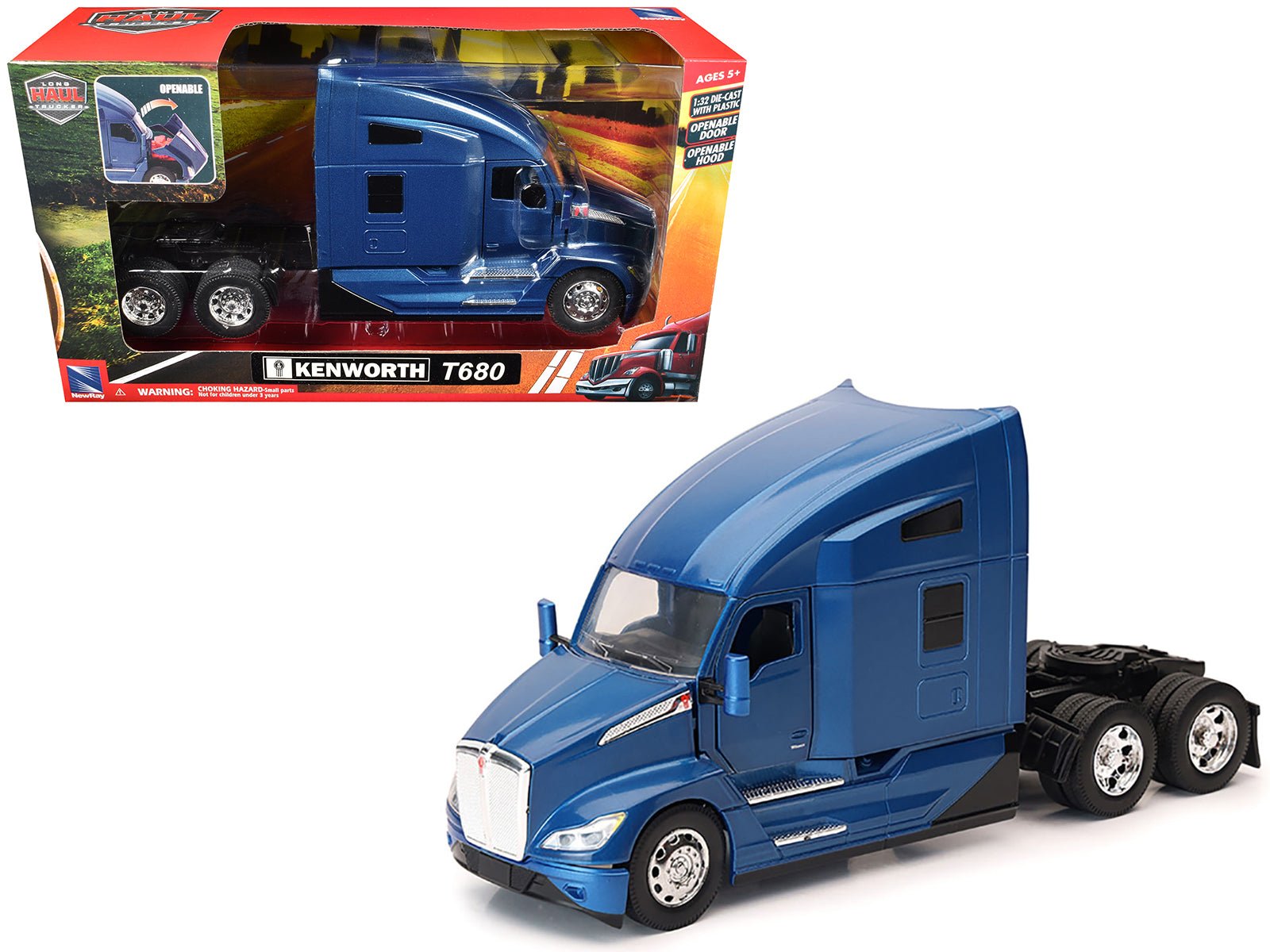 Kenworth T680 Truck Tractor Blue Metallic "Long Haul Truckers" Series 1/32 Diecast Model by New Ray free shipping USA - Rapid Vehicles