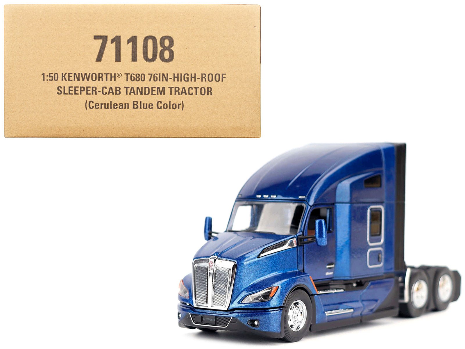 Kenworth T680 Truck Tractor Deep Cerulean Blue Metallic "Transport Series" 1/50 Diecast Model by Diecast Masters free shipping USA - Rapid Vehicles