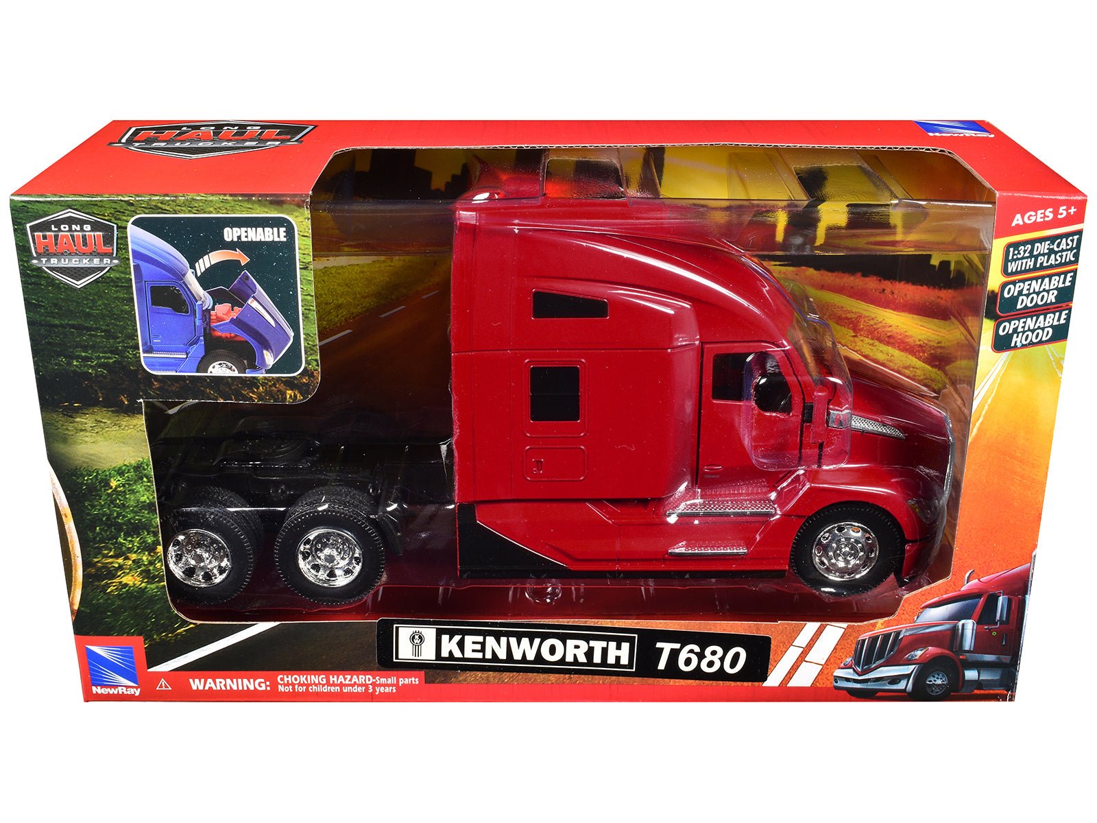 Kenworth T680 Truck Tractor Red "Long Haul Truckers" Series 1/32 Diecast Model by New Ray free shipping USA - Rapid Vehicles