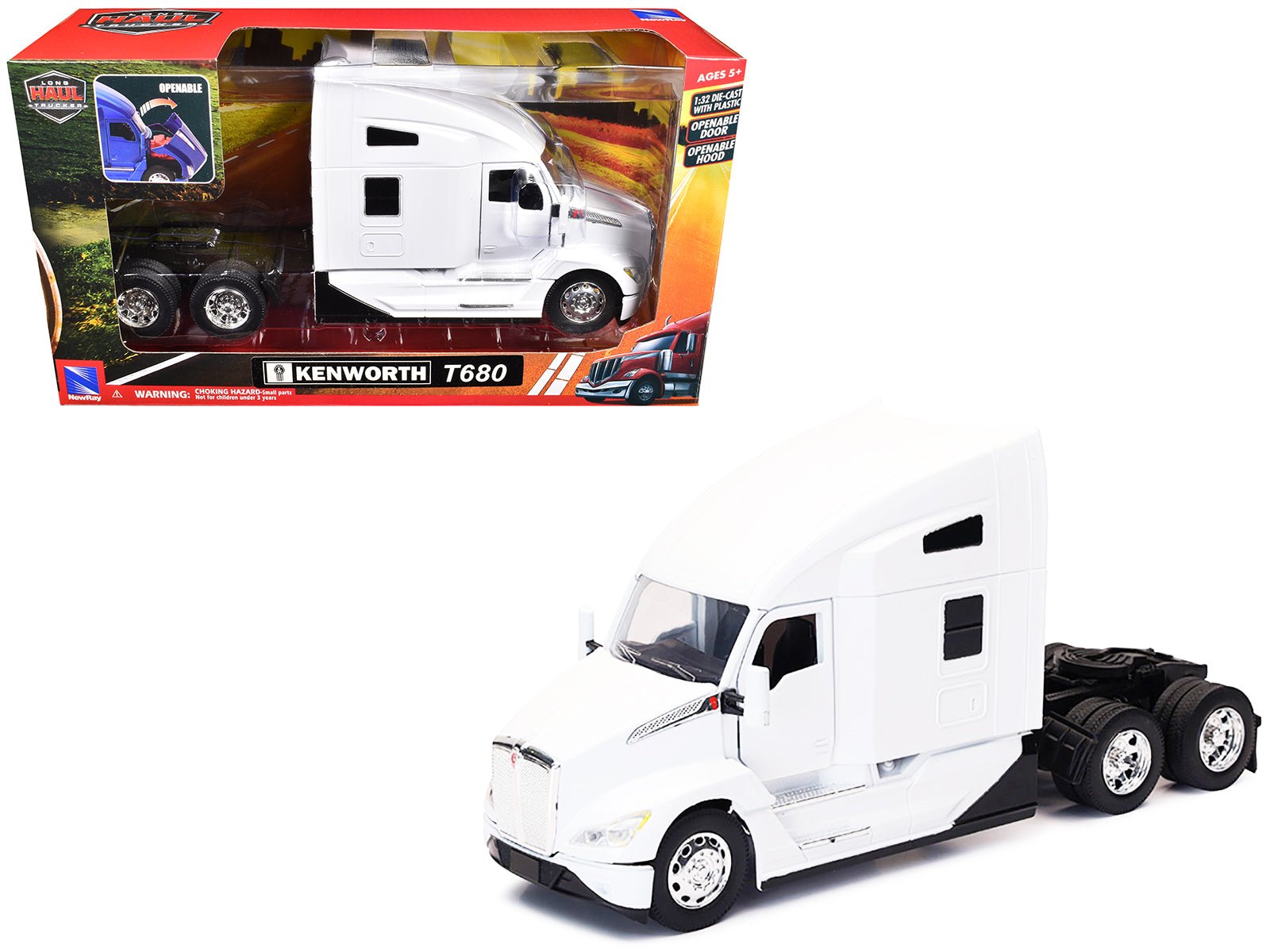 Kenworth T680 Truck Tractor White "Long Haul Truckers" Series 1/32 Diecast Model by New Ray free shipping USA - Rapid Vehicles