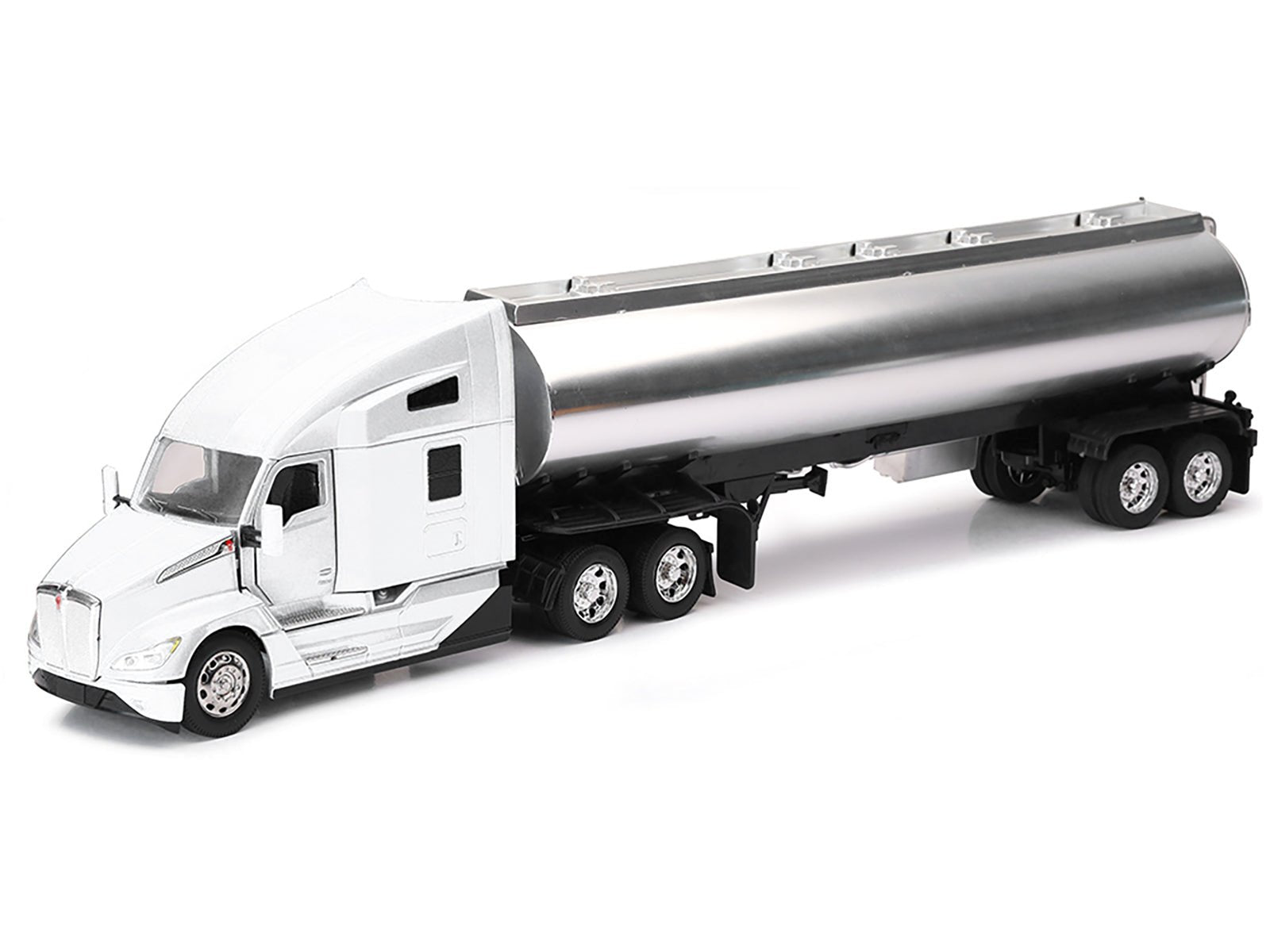 Kenworth T680 Truck White with Oil Tanker Trailer Chrome "Long Haul Trucker" Series 1/32 Diecast Model by New Ray free shipping USA - Rapid Vehicles