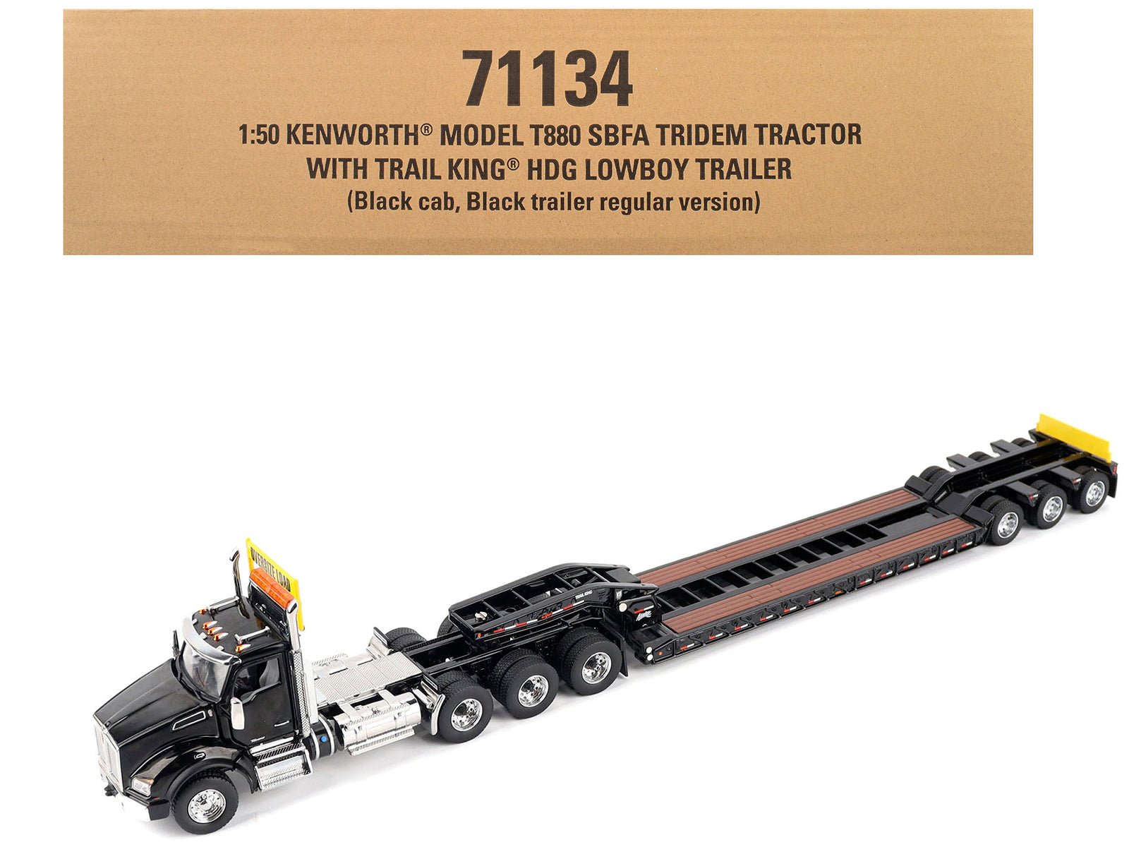 Kenworth T880 SBFA Tridem Truck with Trail King HDG Lowboy Trailer Black "Transport Series" 1/50 Diecast Model by Diecast Masters free shipping USA - Rapid Vehicles