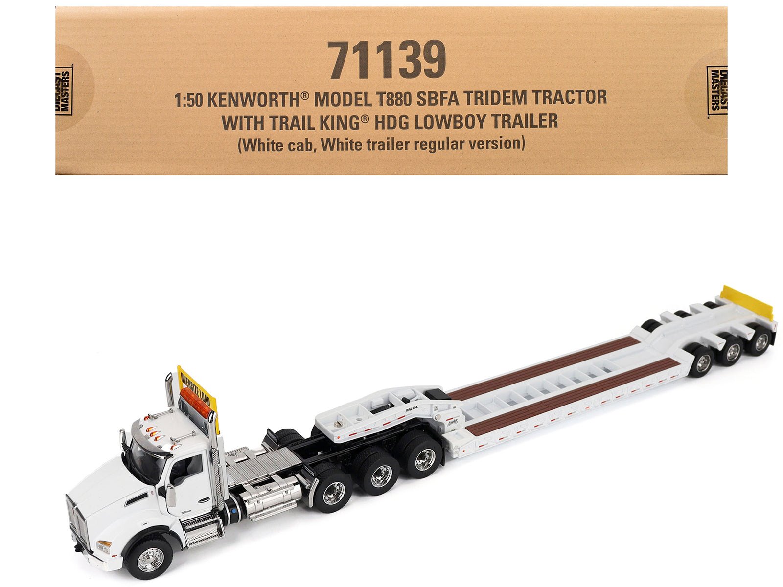 Kenworth T880 SBFA Tridem Truck with Trail King HDG Lowboy Trailer White "Transport Series" 1/50 Diecast Model by Diecast Masters free shipping USA - Rapid Vehicles