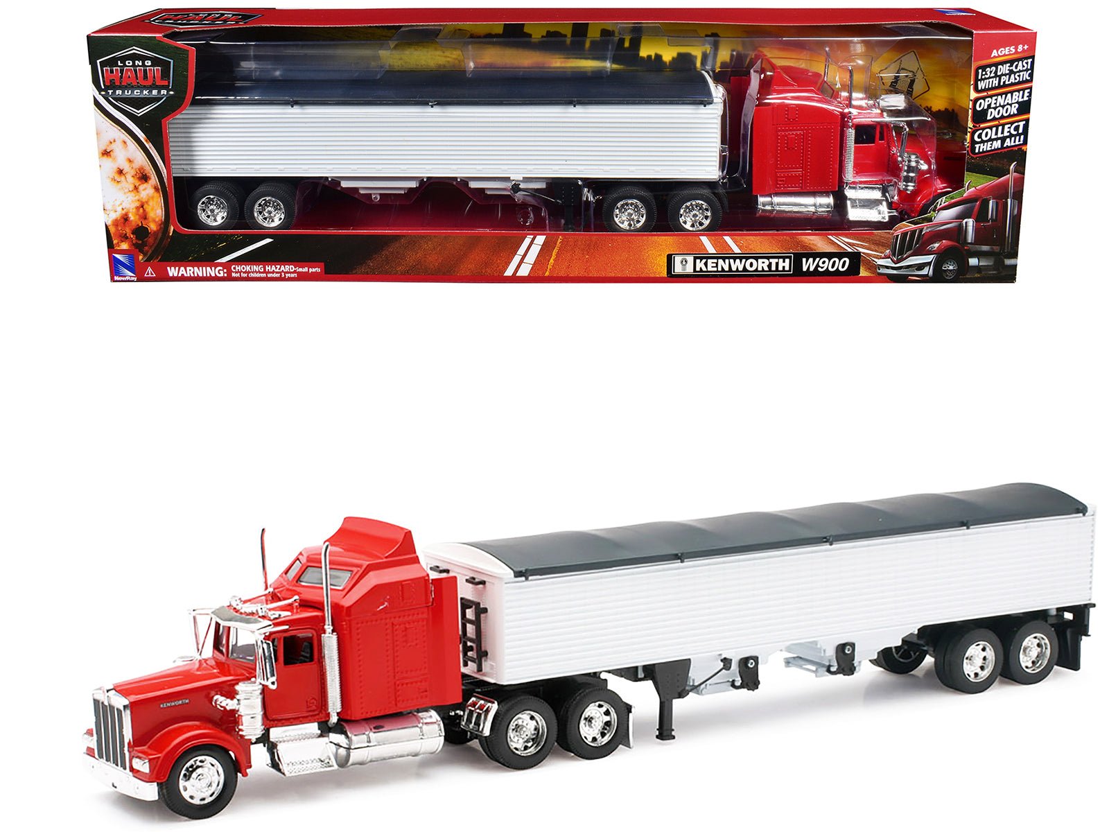 Kenworth W900 Grain Truck Red and White "Long Haul Truckers" Series 1/32 Diecast Model by New Ray free shipping USA - Rapid Vehicles