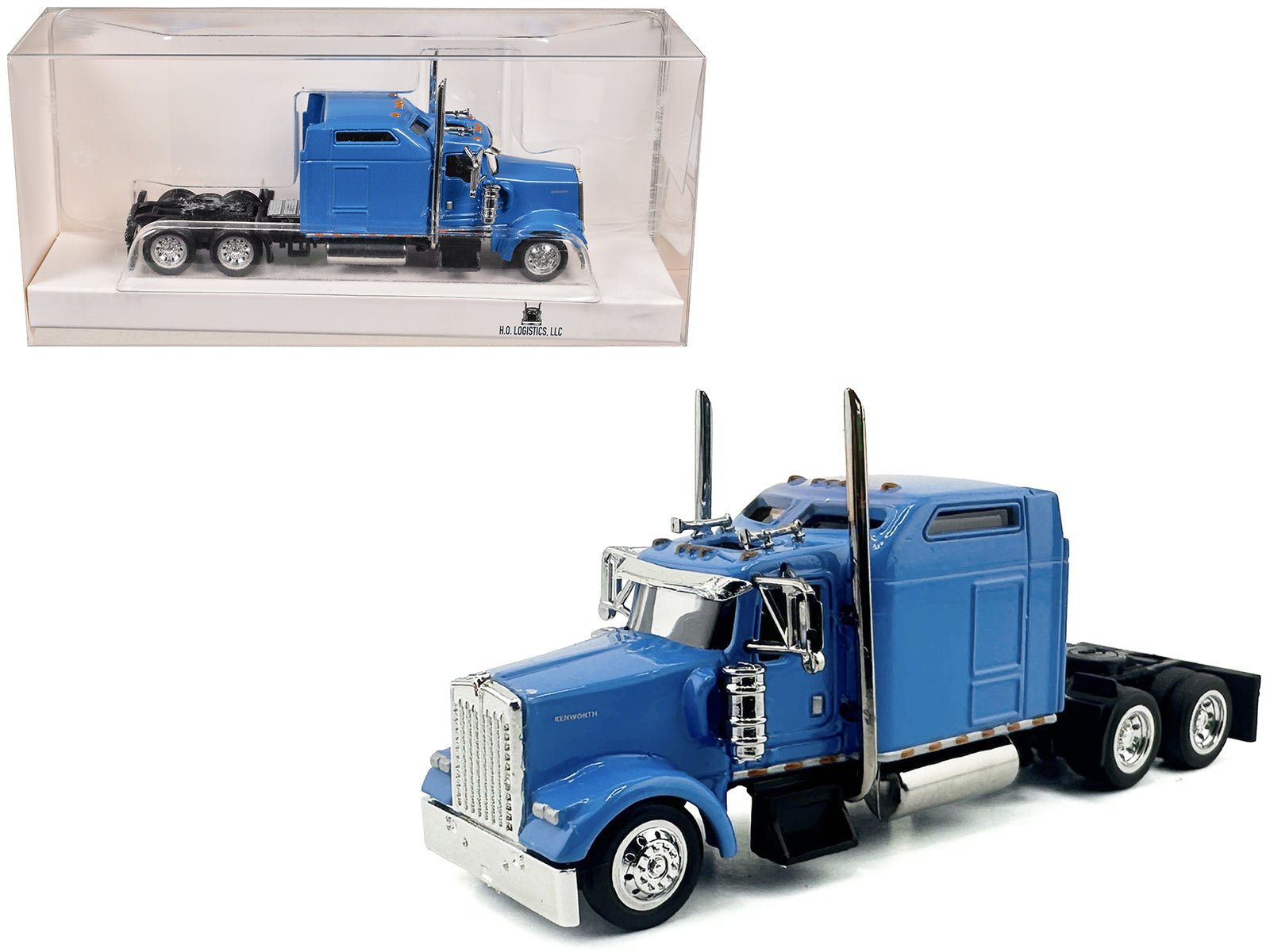 Kenworth W900L Truck Tractor with Sleeper Cab Baby Blue 1/87 (HO) Scale Plastic Model Car by HO Logistics free shipping USA - Rapid Vehicles