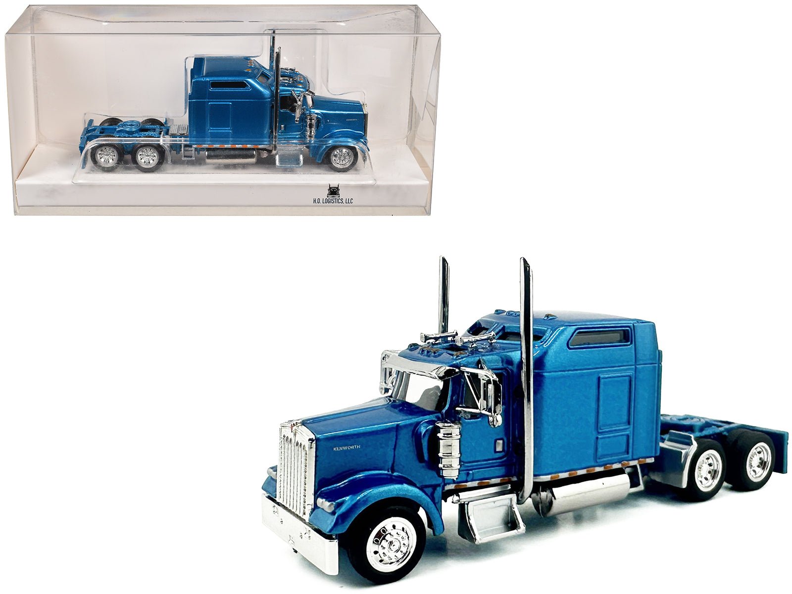 Kenworth W900L Truck Tractor with Sleeper Cab Blue Metallic 1/87 (HO) Scale Plastic Model Car by HO Logistics free shipping USA - Rapid Vehicles