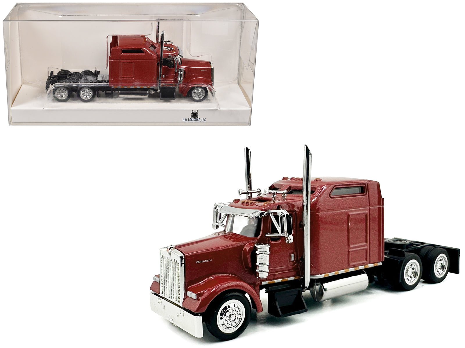 Kenworth W900L Truck Tractor with Sleeper Cab Red Metallic 1/87 (HO) Scale Plastic Model Car by HO Logistics free shipping USA - Rapid Vehicles