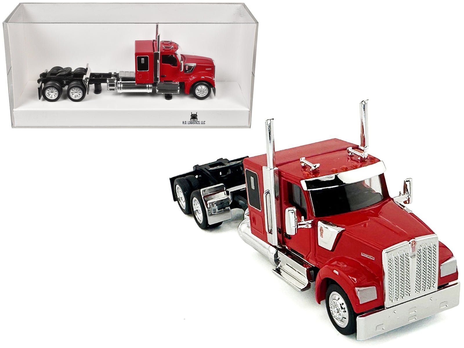 Kenworth W990 with Flat Top Sleeper Cab Red 1/87 (HO) Plastic Model Car by HO Logistics free shipping USA - Rapid Vehicles