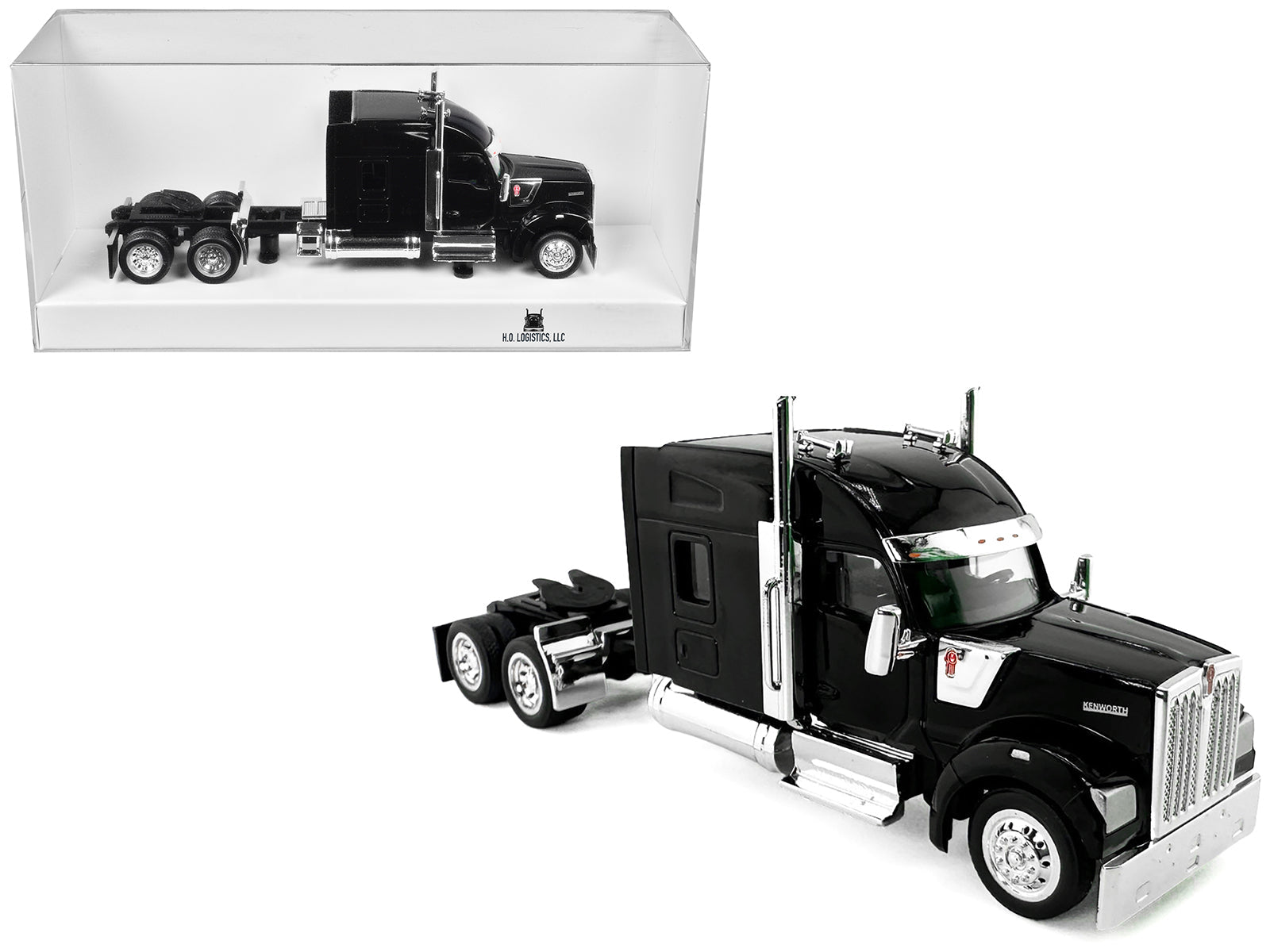 Kenworth W990 with Stand Up Sleeper Cab Black 1/87 (HO) Plastic Model Car by HO Logistics free shipping USA - Rapid Vehicles