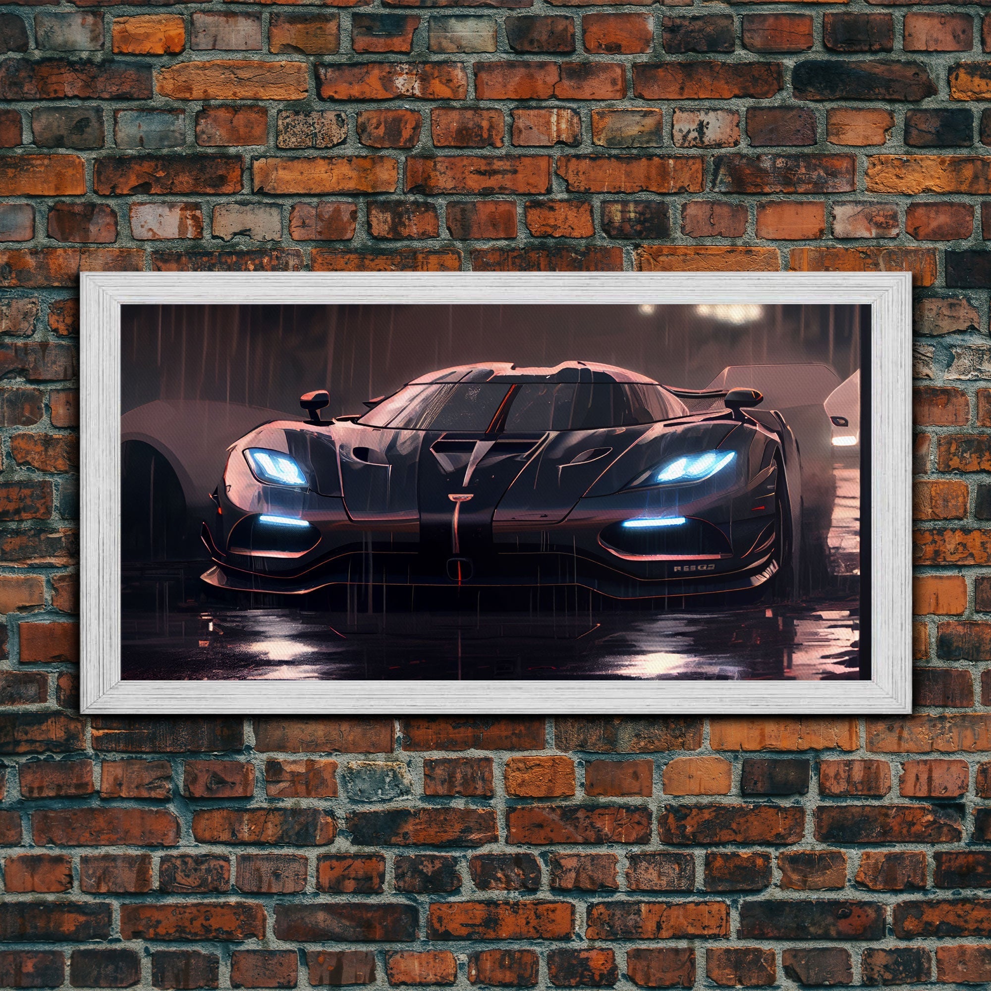 Koenigsegg Agera in the Rain, Supercar Art, Framed Canvas Print - Rapid Vehicles