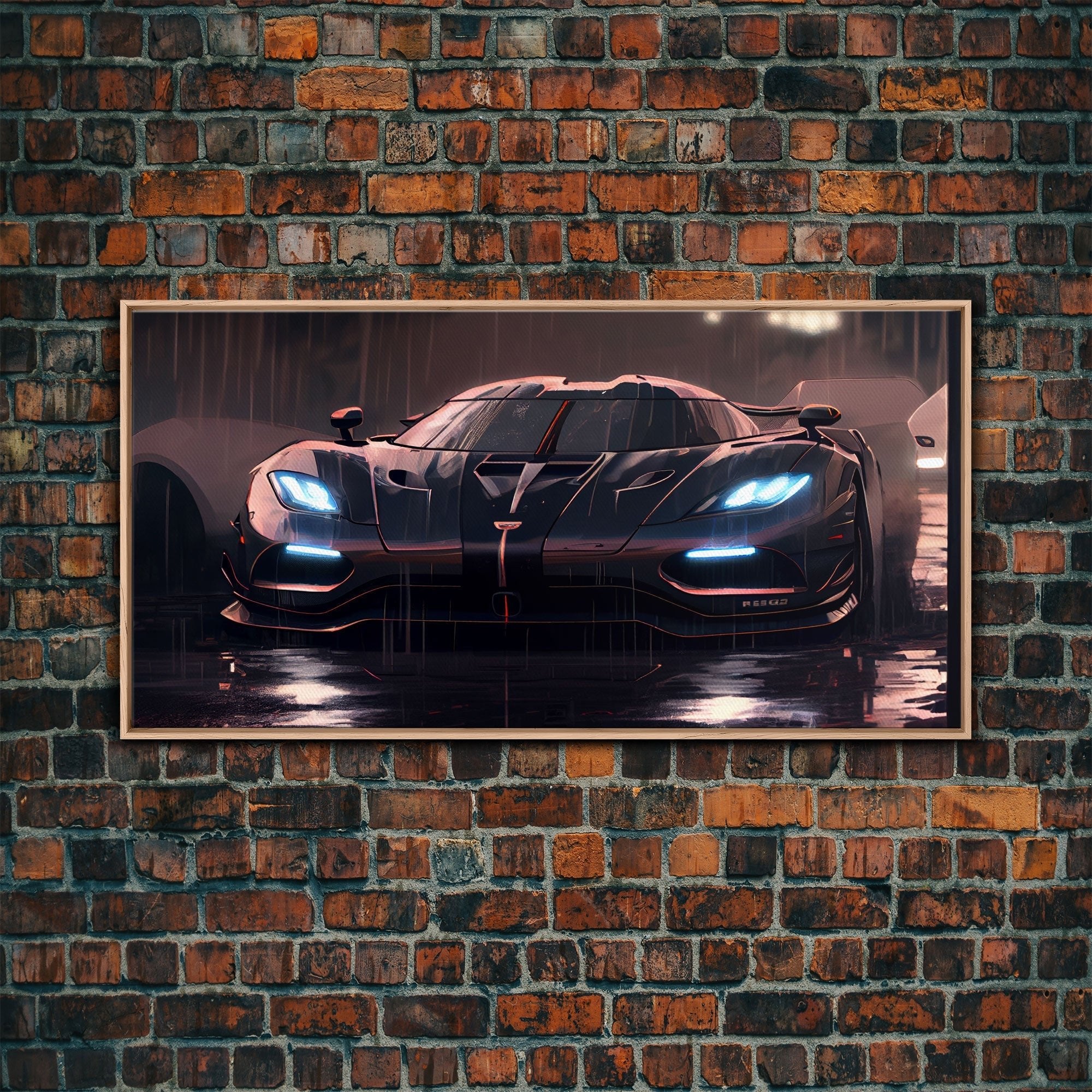 Koenigsegg Agera in the Rain, Supercar Art, Framed Canvas Print - Rapid Vehicles